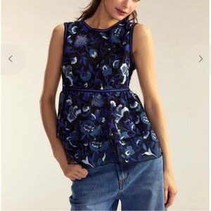 NWT $325 Cynthia Rowley Blue and White Floral Blouse M